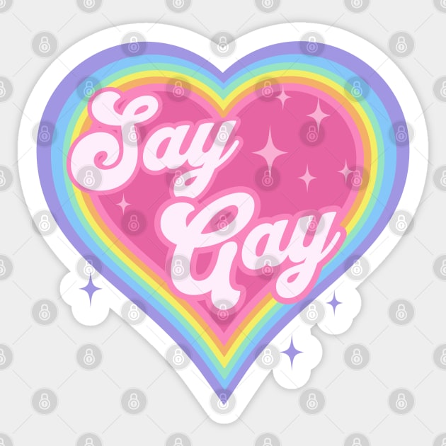 Say Gay Kids Retro Rainbow Heart LGBTQ Kawaii Cute Gay Pride Sticker by PUFFYP